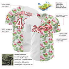 Laden Sie das Bild in den Galerie-Viewer, Custom White Red 3D Pattern Design Tropical Hawaii Palm Leaves And Flamingo Authentic Baseball Jersey