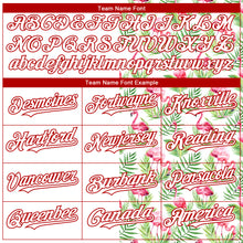 Laden Sie das Bild in den Galerie-Viewer, Custom White Red 3D Pattern Design Tropical Hawaii Palm Leaves And Flamingo Authentic Baseball Jersey