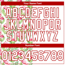 Laden Sie das Bild in den Galerie-Viewer, Custom White Red 3D Pattern Design Tropical Hawaii Palm Leaves And Flamingo Authentic Baseball Jersey