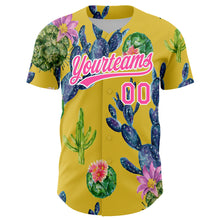 Load image into Gallery viewer, Custom Yellow Pink-White 3D Pattern Design Cactus Festival Authentic Baseball Jersey