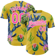 Load image into Gallery viewer, Custom Yellow Pink-White 3D Pattern Design Cactus Festival Authentic Baseball Jersey
