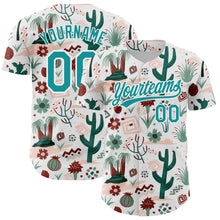 Load image into Gallery viewer, Custom White Teal 3D Pattern Design Cactus Festival Authentic Baseball Jersey