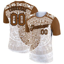 Load image into Gallery viewer, Custom White Brown-Black 3D Pattern Design Ancient Shapes Performance T-Shirt
