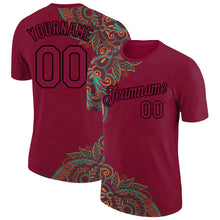 Load image into Gallery viewer, Custom Maroon Black 3D Pattern Floral Design Performance T-Shirt
