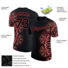 Load image into Gallery viewer, Custom Black Neon Pink 3D Pattern Floral Design Performance T-Shirt
