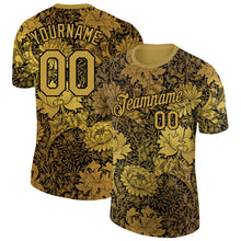 Charger l'image dans la galerie, Custom Old Gold Black 3D Pattern Floral Design Performance T-Shirt