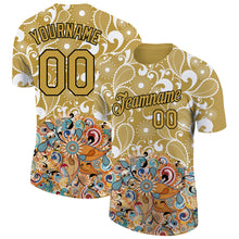 Charger l'image dans la galerie, Custom Old Gold Black 3D Pattern Floral Design Performance T-Shirt