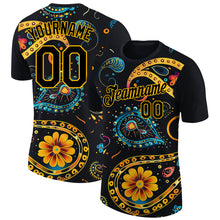Загрузить изображение в средство просмотра галереи, Custom Black Gold 3D Pattern Floral Design Performance T-Shirt