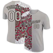 Load image into Gallery viewer, Custom Light Gray Black 3D Pattern Floral Design Performance T-Shirt