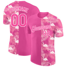 Загрузить изображение в средство просмотра галереи, Custom Pink White 3D Pattern Design Tropical Palm Leaves And Famingo Performance T-Shirt