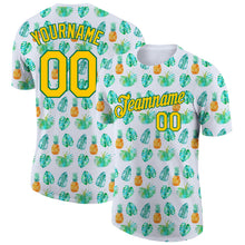 Load image into Gallery viewer, Custom White Yellow-Kelly Green 3D Pattern Design Hawaii Tropical Palm Leaves And Pineapple Performance T-Shirt