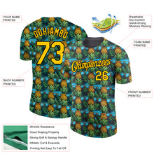 Загрузить изображение в средство просмотра галереи, Custom Black Yellow 3D Pattern Design Tropical Pineapple Performance T-Shirt