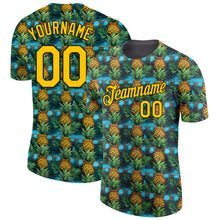 Загрузить изображение в средство просмотра галереи, Custom Black Yellow 3D Pattern Design Tropical Pineapple Performance T-Shirt