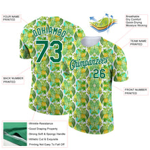 Load image into Gallery viewer, Custom White Kelly Green 3D Pattern Design Hawaii Tropical Palm Leaves And Pineapple Performance T-Shirt