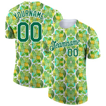 Load image into Gallery viewer, Custom White Kelly Green 3D Pattern Design Hawaii Tropical Palm Leaves And Pineapple Performance T-Shirt