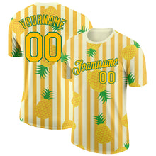 Загрузить изображение в средство просмотра галереи, Custom Yellow Kelly Green 3D Pattern Design Hawaii Tropical Pineapple Performance T-Shirt