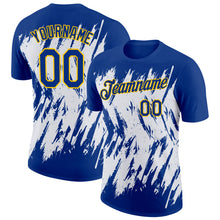 Load image into Gallery viewer, Custom Royal White-Yellow 3D Pattern Design Abstract Sharp Shape Performance T-Shirt