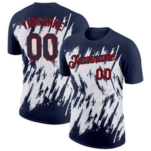 Load image into Gallery viewer, Custom Navy White-Red 3D Pattern Design Abstract Sharp Shape Performance T-Shirt