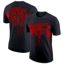 Load image into Gallery viewer, Custom Black Red 3D Pattern Design Dripping Splatter Art Performance T-Shirt