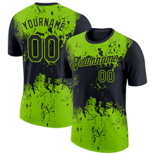 Load image into Gallery viewer, Custom Black Neon Green 3D Pattern Design Dripping Splatter Art Performance T-Shirt