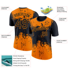 Load image into Gallery viewer, Custom Black Bay Orange 3D Pattern Design Dripping Splatter Art Performance T-Shirt