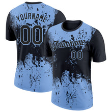 Load image into Gallery viewer, Custom Black Light Blue 3D Pattern Design Dripping Splatter Art Performance T-Shirt