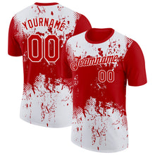 Load image into Gallery viewer, Custom Red White 3D Pattern Design Dripping Splatter Art Performance T-Shirt