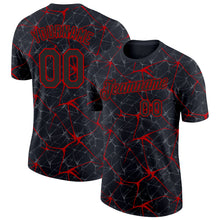 Load image into Gallery viewer, Custom Black Red 3D Pattern Design Abstract Network Performance T-Shirt