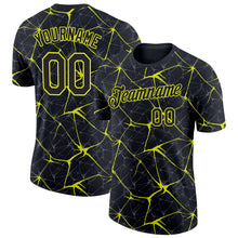 Load image into Gallery viewer, Custom Black Neon Yellow 3D Pattern Design Abstract Network Performance T-Shirt