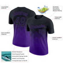 Load image into Gallery viewer, Custom Black Purple 3D Pattern Design Gradient Square Shapes Performance T-Shirt