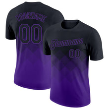 Load image into Gallery viewer, Custom Black Purple 3D Pattern Design Gradient Square Shapes Performance T-Shirt