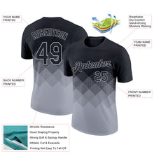Load image into Gallery viewer, Custom Black Gray 3D Pattern Design Gradient Square Shapes Performance T-Shirt