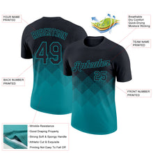 Load image into Gallery viewer, Custom Black Teal 3D Pattern Design Gradient Square Shapes Performance T-Shirt