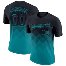 Load image into Gallery viewer, Custom Black Teal 3D Pattern Design Gradient Square Shapes Performance T-Shirt