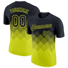 Load image into Gallery viewer, Custom Black Neon Yellow 3D Pattern Design Gradient Square Shapes Performance T-Shirt