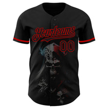 Laden Sie das Bild in den Galerie-Viewer, Custom Black Red 3D Skull Fashion Authentic Baseball Jersey