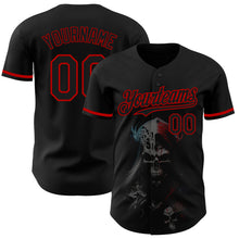 Laden Sie das Bild in den Galerie-Viewer, Custom Black Red 3D Skull Fashion Authentic Baseball Jersey