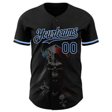 Charger l'image dans la galerie, Custom Black Light Blue 3D Skull Fashion Authentic Baseball Jersey