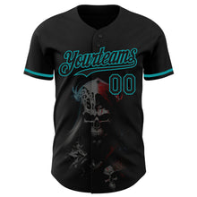 Загрузить изображение в средство просмотра галереи, Custom Black Teal 3D Skull Fashion Authentic Baseball Jersey