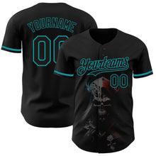 Загрузить изображение в средство просмотра галереи, Custom Black Teal 3D Skull Fashion Authentic Baseball Jersey