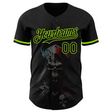 Load image into Gallery viewer, Custom Black Neon Green 3D Skull Fashion Authentic Baseball Jersey