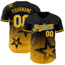 Charger l'image dans la galerie, Custom Black Gold-White 3D Pattern Design Gradient Style Twinkle Star Authentic Baseball Jersey