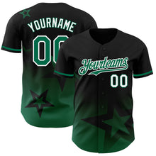 Load image into Gallery viewer, Custom Black Kelly Green-White 3D Pattern Design Gradient Style Twinkle Star Authentic Baseball Jersey