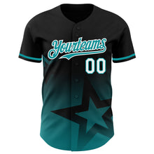 Charger l'image dans la galerie, Custom Black Teal-White 3D Pattern Design Gradient Style Twinkle Star Authentic Baseball Jersey