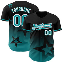 Charger l'image dans la galerie, Custom Black Teal-White 3D Pattern Design Gradient Style Twinkle Star Authentic Baseball Jersey