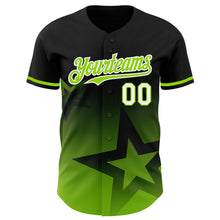 Load image into Gallery viewer, Custom Black Neon Green-White 3D Pattern Design Gradient Style Twinkle Star Authentic Baseball Jersey