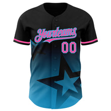 Charger l'image dans la galerie, Custom Black Pink-Sky Blue 3D Pattern Design Gradient Style Twinkle Star Authentic Baseball Jersey