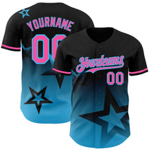 Charger l'image dans la galerie, Custom Black Pink-Sky Blue 3D Pattern Design Gradient Style Twinkle Star Authentic Baseball Jersey