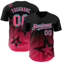 Charger l'image dans la galerie, Custom Black Neon Pink-Aqua 3D Pattern Design Gradient Style Twinkle Star Authentic Baseball Jersey
