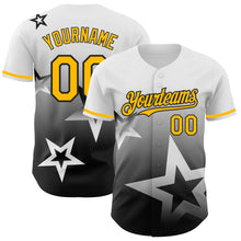 Charger l'image dans la galerie, Custom White Gold-Black 3D Pattern Design Gradient Style Twinkle Star Authentic Baseball Jersey